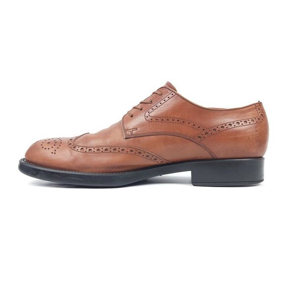 TOD'S Tan Brown Leather Wingtip Brogue Leather Oxford Dress Shoes 10 Old Money - Picture 3 of 10